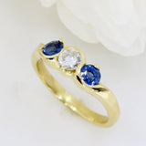 18ct Yellow Gold 3 Stone Sapphire & Diamond Ring.