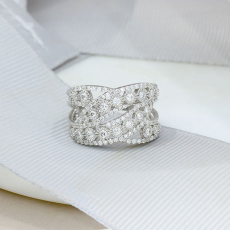 18ct White Gold Wide Crossover Fancy Diamond Dress Ring 0.85ct Approx