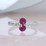 18ct White Gold Claw Set Ruby & Diamond 4 Stone Cluster Ring.
