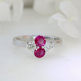 18ct White Gold Claw Set Ruby & Diamond 4 Stone Cluster Ring.