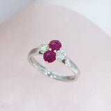 18ct White Gold Claw Set Ruby & Diamond 4 Stone Cluster Ring.