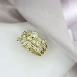 18ct Yellow Gold 3 Row Diamond Bubble Ring 1.39ct