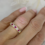 9ct Yellow Gold 7 Stone Pave Set Ruby & Diamond Half Eternity Ring