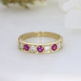 9ct Yellow Gold 7 Stone Pave Set Ruby & Diamond Half Eternity Ring