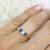 18ct Yellow Gold Oval Claw Set Diamond and Sapphire 3 Stone Ring