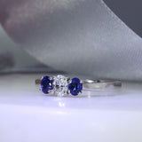 18ct White Gold Oval Diamond and Sapphire 3 Stone Ring