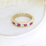 9ct Yellow Gold Channel Set Ruby & Diamond Eternity Ring