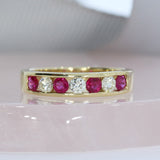 9ct Yellow Gold Channel Set Ruby & Diamond Eternity Ring