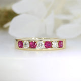 9ct Yellow Gold Channel Set Ruby & Diamond Eternity Ring