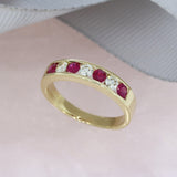 9ct Yellow Gold Channel Set Ruby & Diamond Eternity Ring