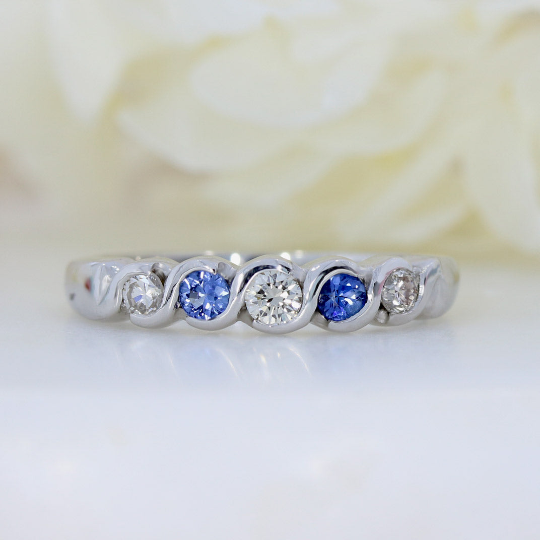 18ct White Gold Diamond & Sapphire Eternity Ring.