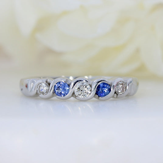 18ct White Gold Diamond & Sapphire Eternity Ring.