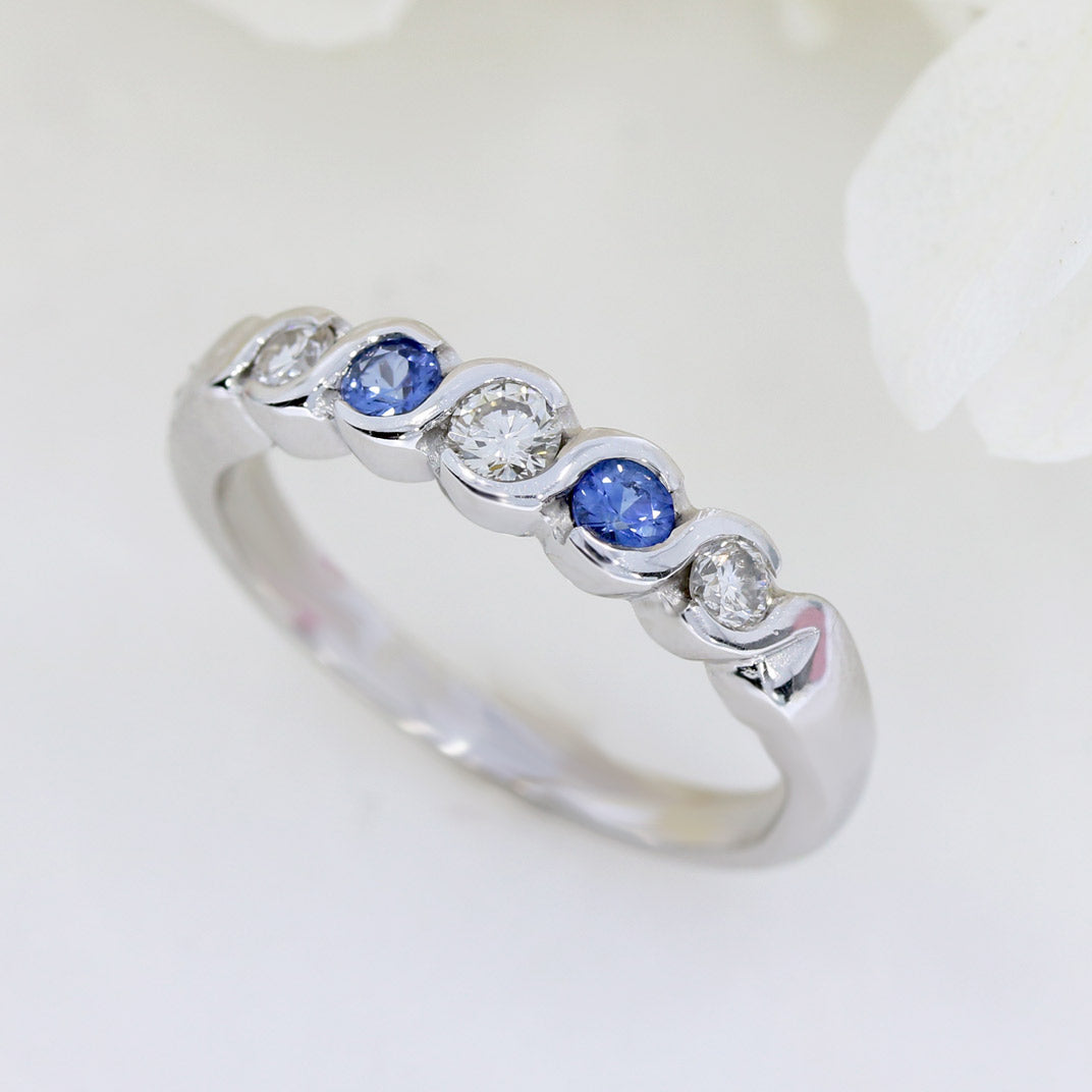 18ct White Gold Diamond & Sapphire Eternity Ring.
