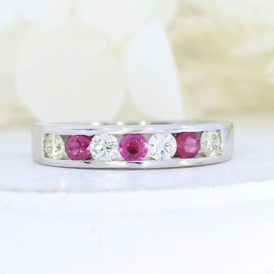 9ct White Gold Ruby & Diamond Channel Set Eternity Ring