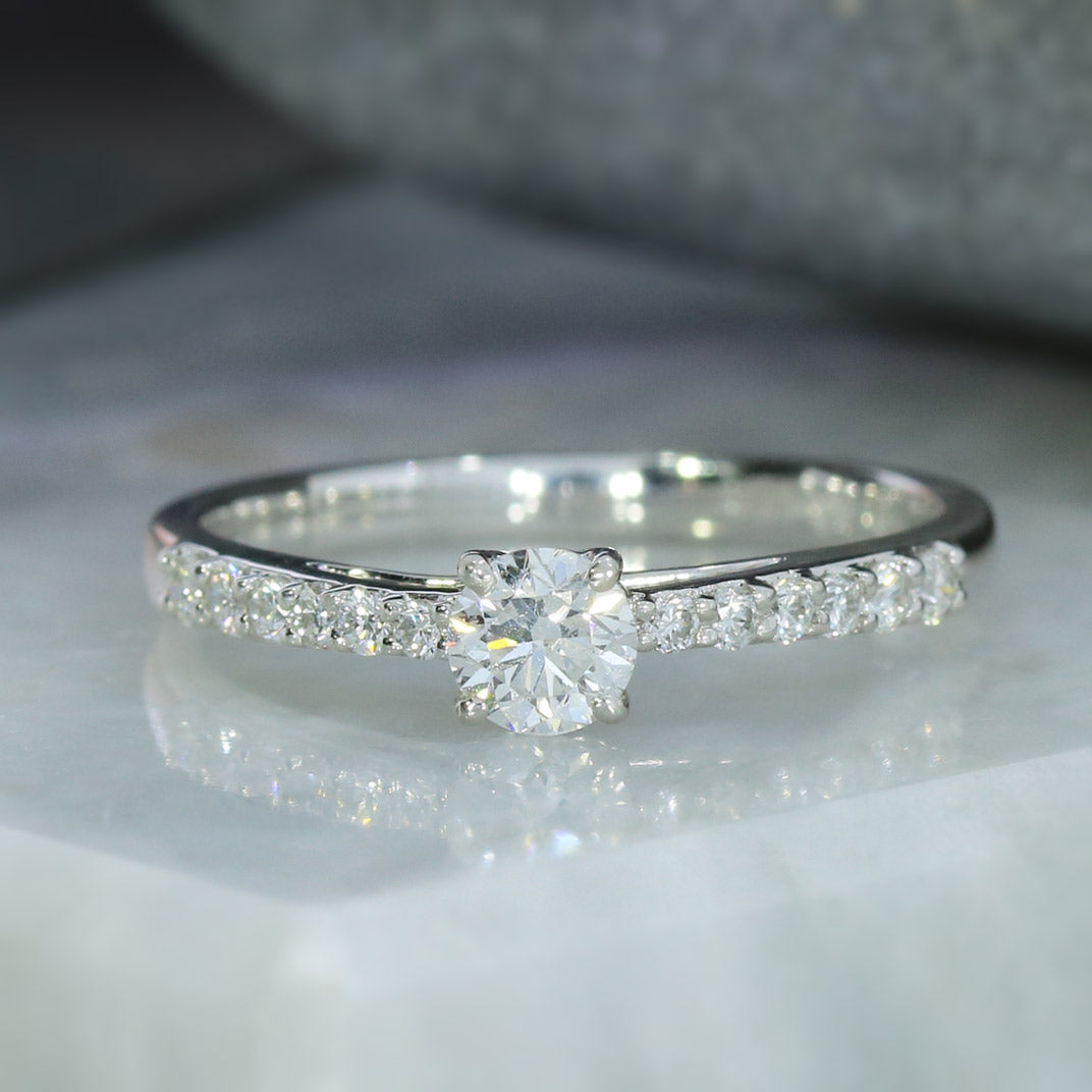 Platinum Diamond Solitaire Ring With Diamond Set Shoulders Total 0.50ct