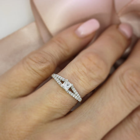 Platinum Princess cut Diamond Solitaire Ring With Split Diamond Set Shoulders 0.56ct