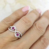 9ct White Gold Ruby & Diamond Crossover Ring