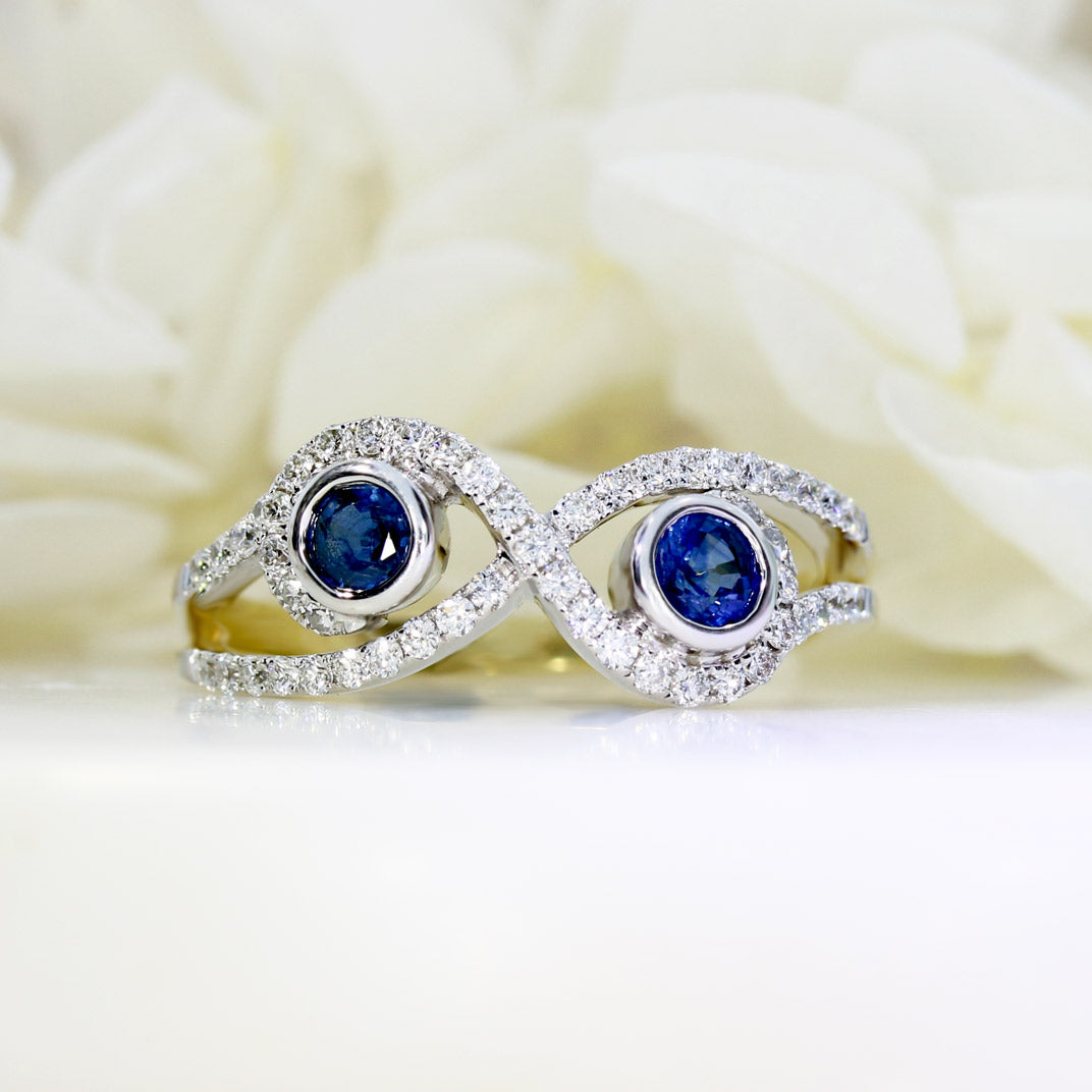 9ct White & Yellow Sapphire & Diamond Fancy Crossover Ring