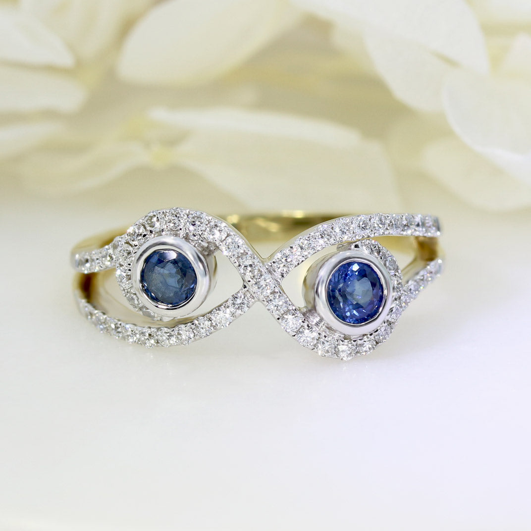 9ct White & Yellow Sapphire & Diamond Fancy Crossover Ring