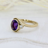 9ct Yellow Gold Oval Amethyst & Diamond Dress Ring