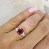 9ct White gold oval glass filled ruby and diamond dress ring