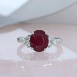 9ct White Gold Oval Glass Filled Ruby & Diamond Dress Ring