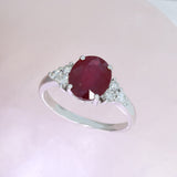 9ct White Gold Oval Glass Filled Ruby & Diamond Dress Ring