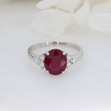 9ct White gold oval glass filled ruby and diamond dress ring