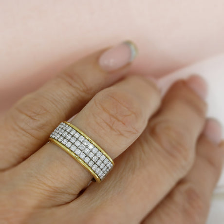 18ct Yellow & White Gold 3 Row Diamond Band 0.75ct