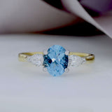 18ct Gold Aquamarine & Pear Shaped Diamond Three Stone Ring