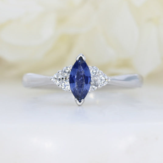 18ct White Gold Marquise Cut Sapphire & Diamond Ring
