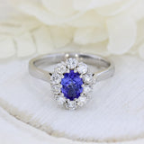 18ct White Gold Oval Tanzanite & Diamond Cluster