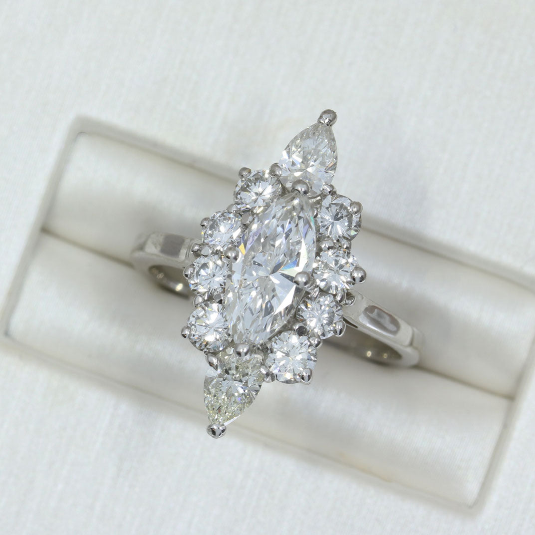 18ct White Certified Marquise Diamond 0.88ct F VVS2 Cluster Ring Total Diamond Weight 2.18ctert 20048038