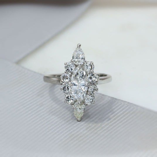 18ct White Certified Marquise Diamond 0.88ct F VVS2 Cluster Ring Total Diamond Weight 2.18ctert 20048038