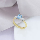 18ct Gold Aquamarine & Diamond Three 3 Stone Ring