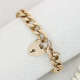 Pre Owned 9ct Rose Gold Bracelet With Heart Padlock & Safety Chain 15.5g