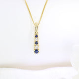 18ct Yellow Gold Sapphire & Diamond Graduated Claw Set Drop Pendant 18" Chain
