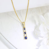 18ct Yellow Gold Sapphire & Diamond Graduated Claw Set Drop Pendant 18" Chain