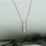 18ct White Gold Bar Pendant Set With 5 Round Diamonds 0.55ct On 18ct Curb Chain