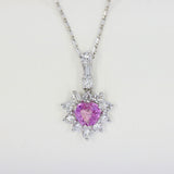 18ct White Heart Shaped Pink Sapphire & Diamond Cluster Pendant & Chain