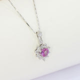 18ct White Heart Shaped Pink Sapphire & Diamond Cluster Pendant & Chain