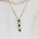 9ct Gold Sapphire & Diamond Drop Pendant on a 9ct Yellow Gold 18'' Chain