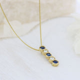 9ct Gold Sapphire & Diamond Drop Pendant on a 9ct Yellow Gold 18'' Chain