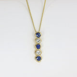9ct Gold Sapphire & Diamond Drop Pendant on a 9ct Yellow Gold 18'' Chain