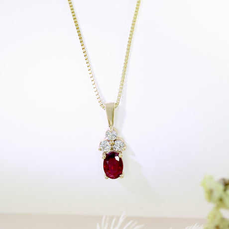 9ct Yellow Ruby & Round Diamond Pendant On 9ct Yellow Gold 20'' Box Chain