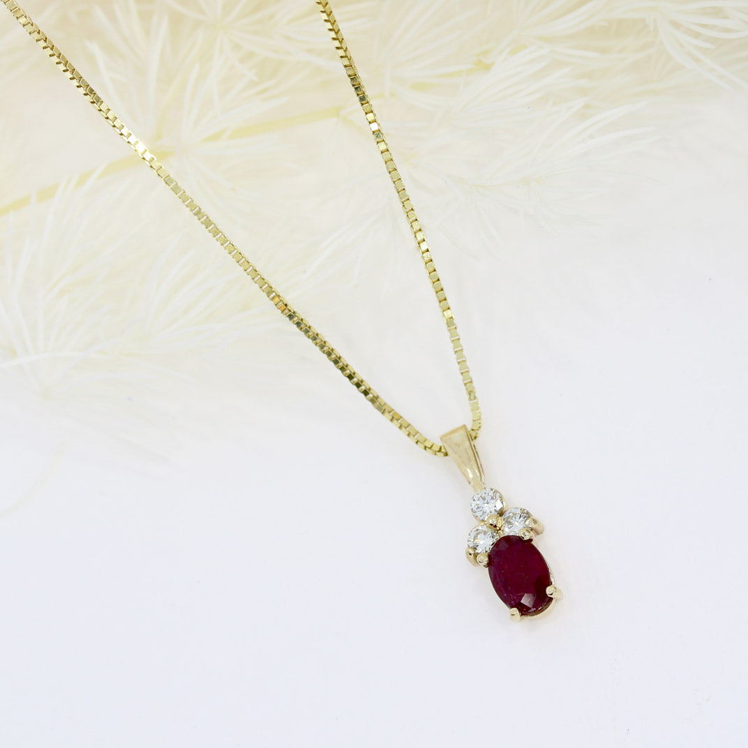 9ct Yellow Ruby & Round Diamond Pendant On 9ct Yellow Gold 20'' Box Chain