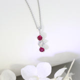 9ct White Gold Ruby and Diamond 3 Stone Pendant On a 18inch 9ct Chain