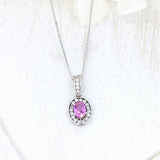 18ct White Gold Pink Sapphire Cluster Pendant on an 18ct 16 Inch Chain