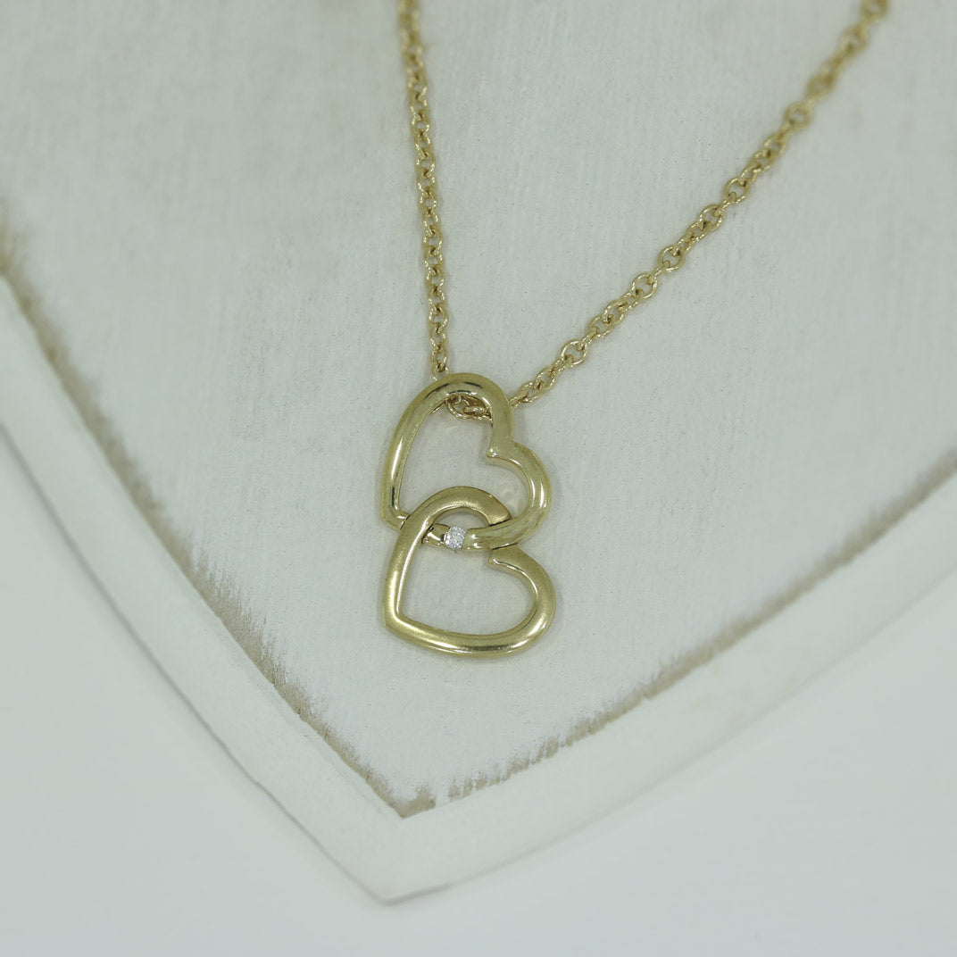 9ct Yellow Gold Double Heart Pendant with Matt & Polish finish