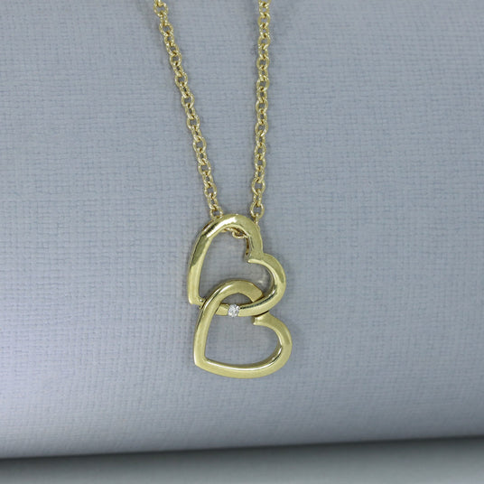 9ct Yellow Gold Double Heart Pendant with Matt & Polish finish
